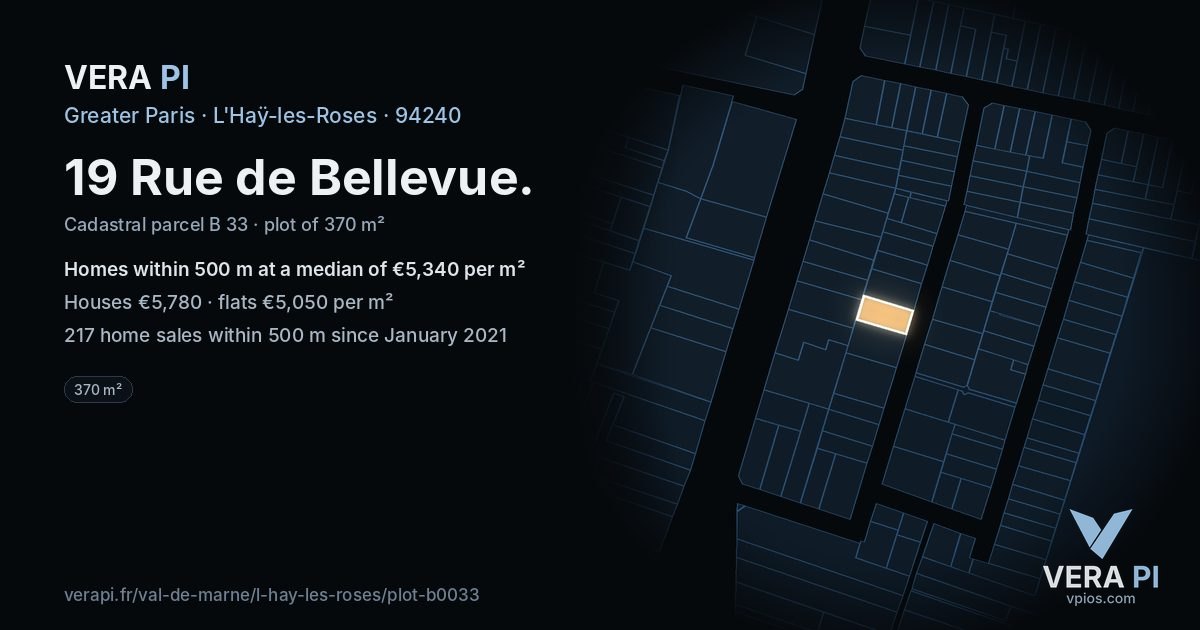 19 Rue de Bellevue, L'Haÿ-les-Roses at night – the plot lit, the parcels around coloured by the prices near them