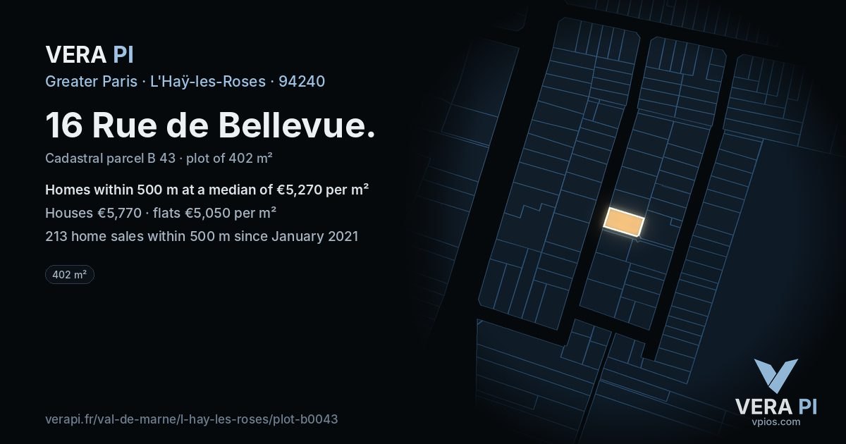 16 Rue de Bellevue, L'Haÿ-les-Roses at night – the plot lit, the parcels around coloured by the prices near them