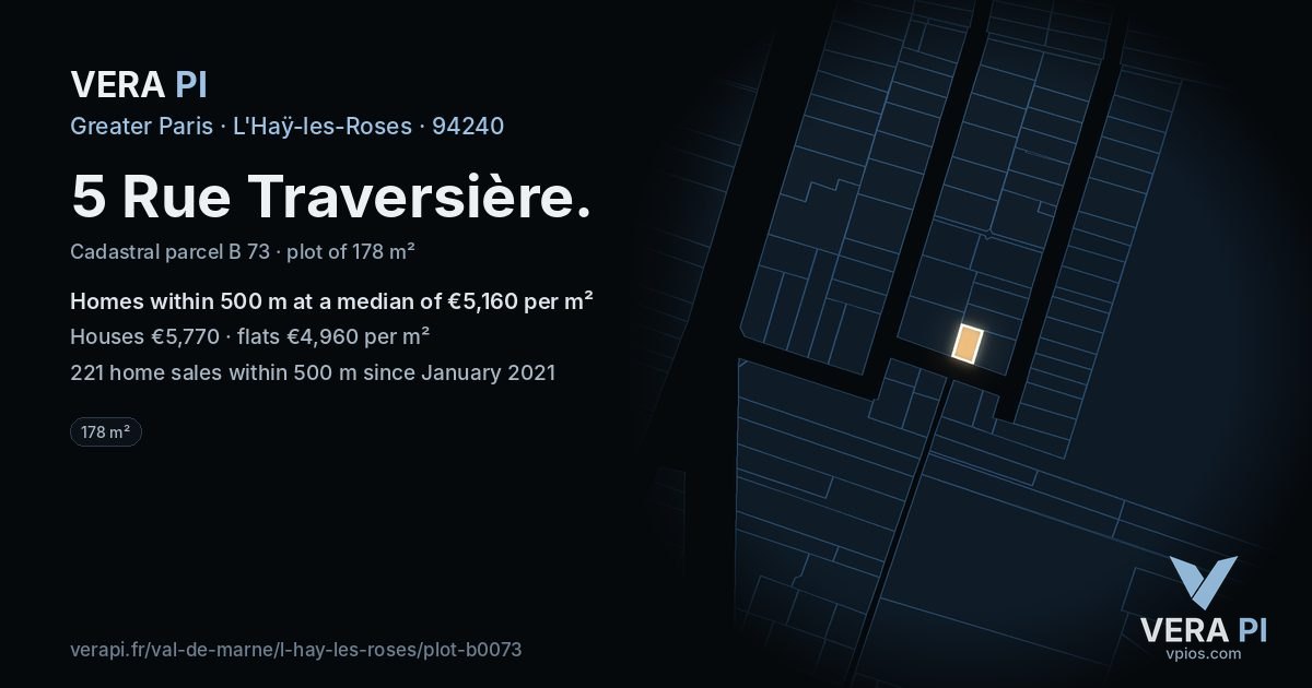 5 Rue Traversière, L'Haÿ-les-Roses at night – the plot lit, the parcels around coloured by the prices near them