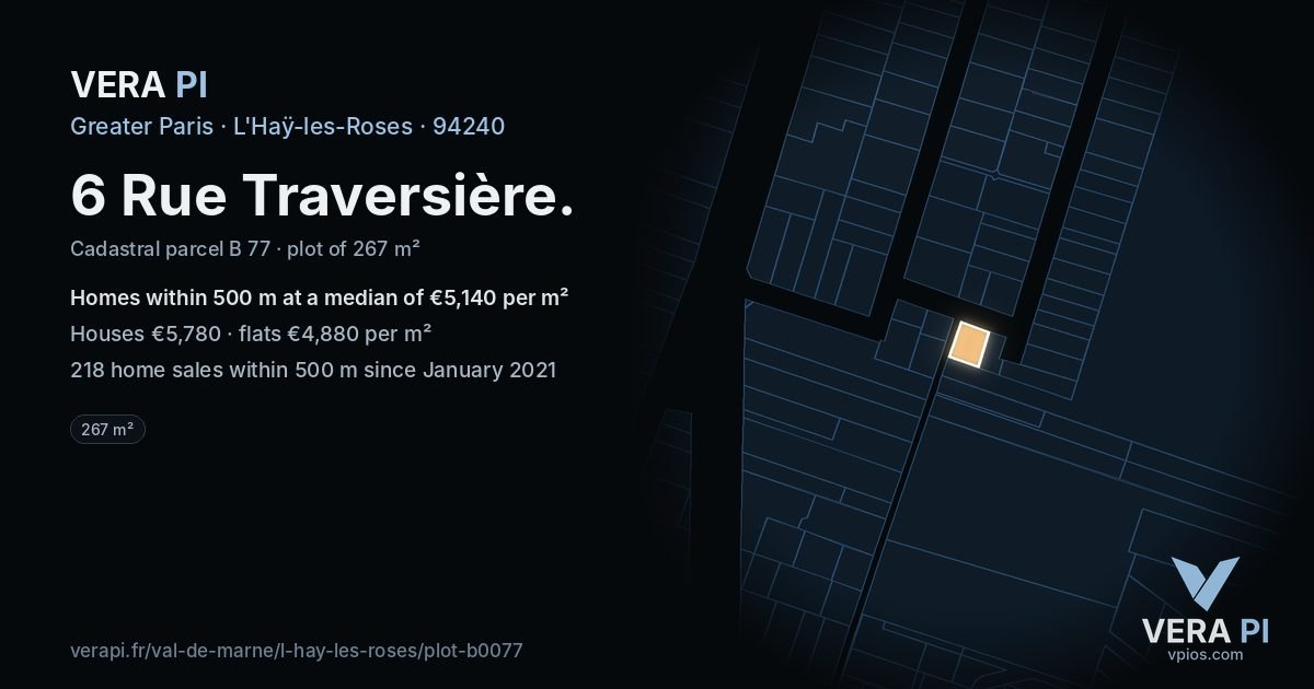 6 Rue Traversière, L'Haÿ-les-Roses at night – the plot lit, the parcels around coloured by the prices near them