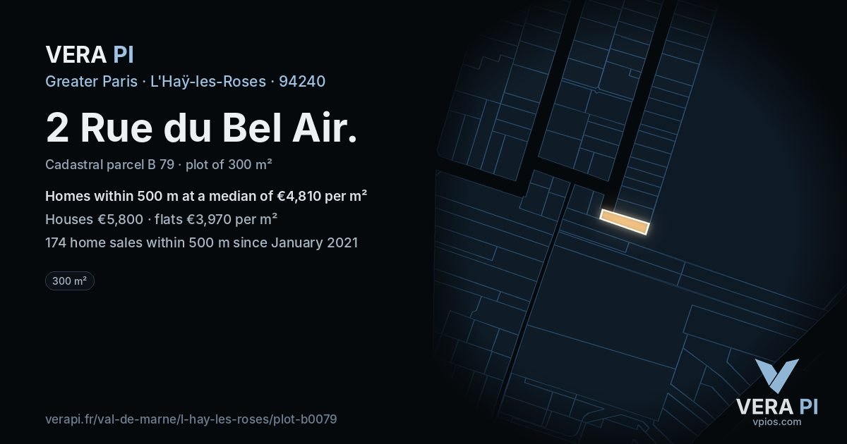 2 Rue du Bel Air, L'Haÿ-les-Roses at night – the plot lit, the parcels around coloured by the prices near them
