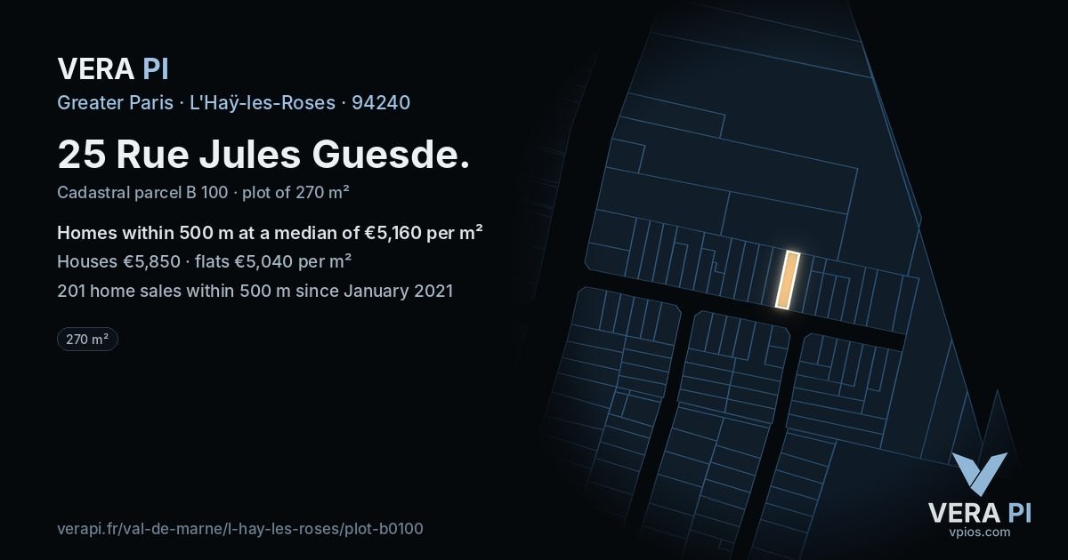 25 Rue Jules Guesde, L'Haÿ-les-Roses at night – the plot lit, the parcels around coloured by the prices near them