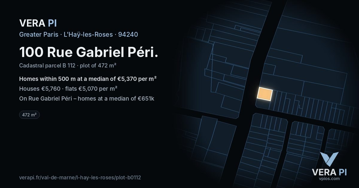 100 Rue Gabriel Péri, L'Haÿ-les-Roses at night – the plot lit, the parcels around coloured by the prices near them