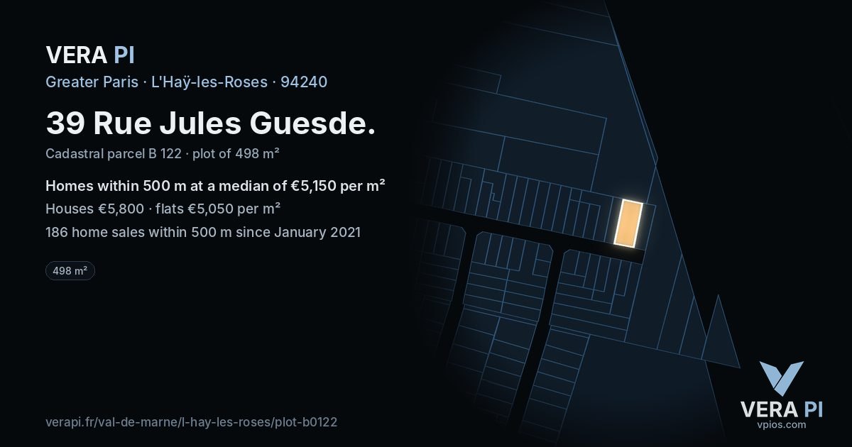 39 Rue Jules Guesde, L'Haÿ-les-Roses at night – the plot lit, the parcels around coloured by the prices near them