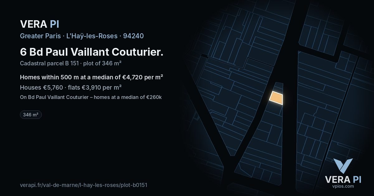 6 Bd Paul Vaillant Couturier, L'Haÿ-les-Roses at night – the plot lit, the parcels around coloured by the prices near them