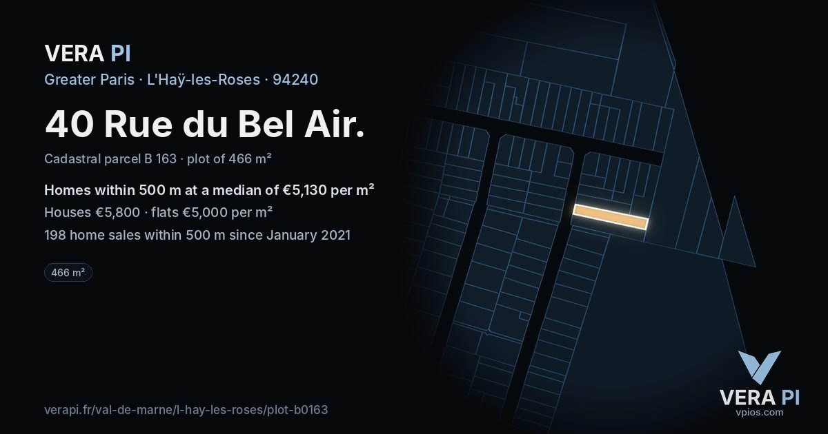 40 Rue du Bel Air, L'Haÿ-les-Roses at night – the plot lit, the parcels around coloured by the prices near them