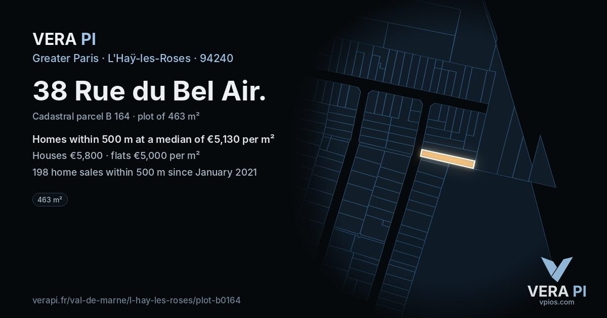 38 Rue du Bel Air, L'Haÿ-les-Roses at night – the plot lit, the parcels around coloured by the prices near them