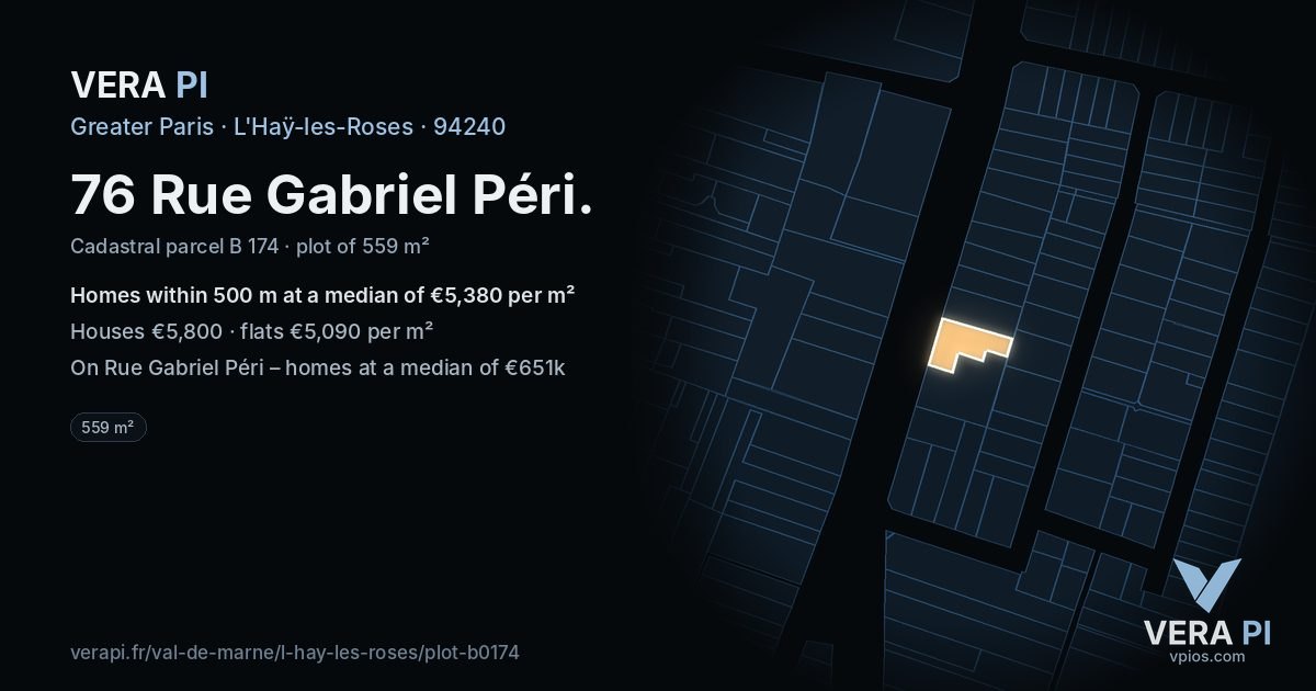76 Rue Gabriel Péri, L'Haÿ-les-Roses at night – the plot lit, the parcels around coloured by the prices near them