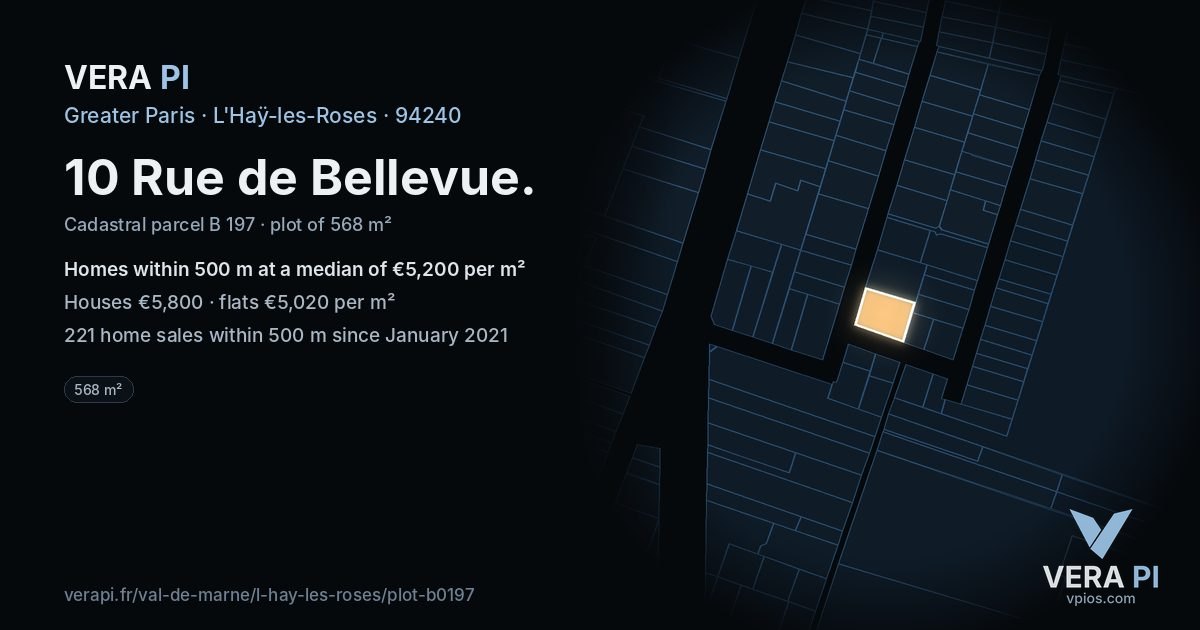 10 Rue de Bellevue, L'Haÿ-les-Roses at night – the plot lit, the parcels around coloured by the prices near them