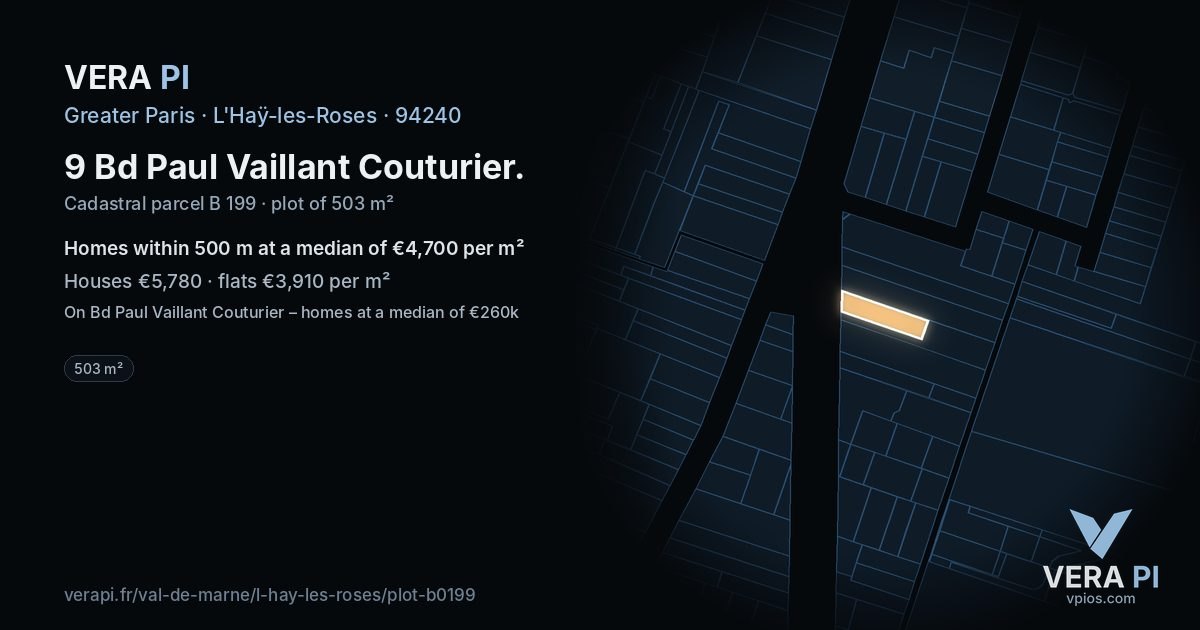 9 Bd Paul Vaillant Couturier, L'Haÿ-les-Roses at night – the plot lit, the parcels around coloured by the prices near them