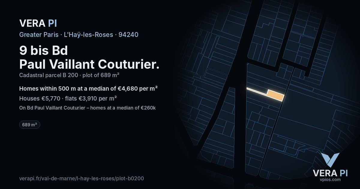 9 bis Bd Paul Vaillant Couturier, L'Haÿ-les-Roses at night – the plot lit, the parcels around coloured by the prices near them