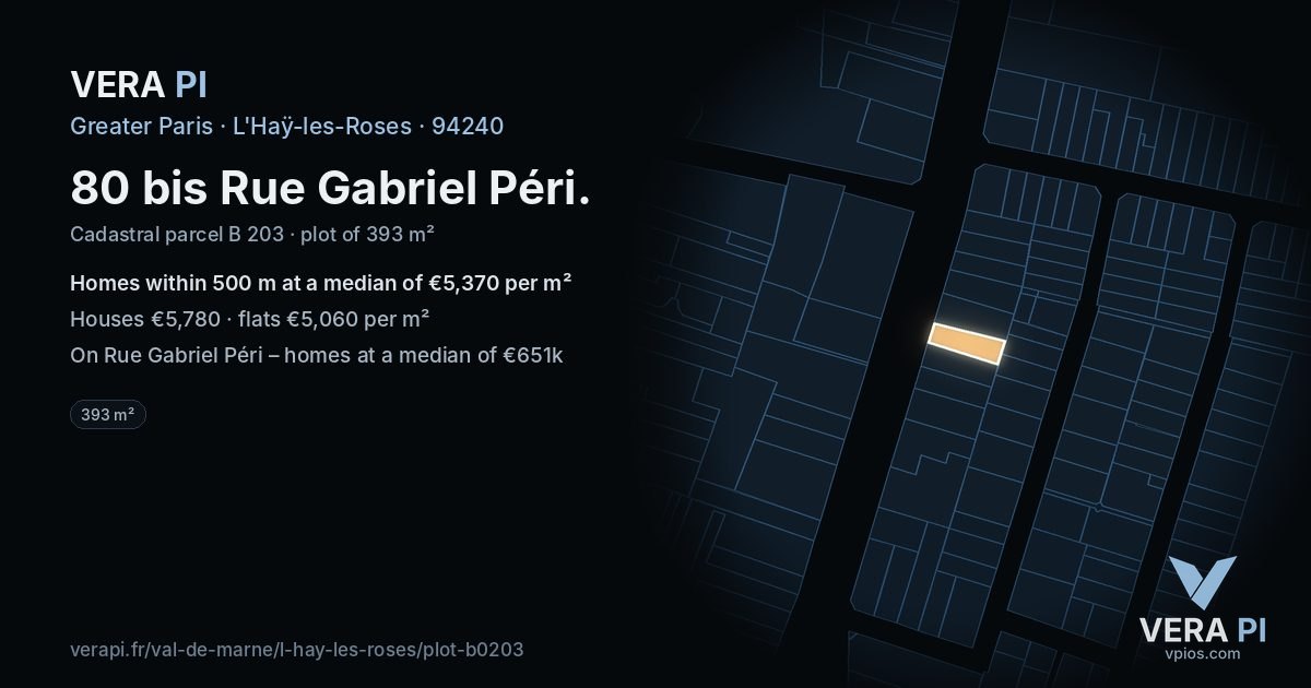 80 bis Rue Gabriel Péri, L'Haÿ-les-Roses at night – the plot lit, the parcels around coloured by the prices near them