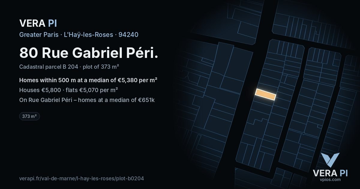 80 Rue Gabriel Péri, L'Haÿ-les-Roses at night – the plot lit, the parcels around coloured by the prices near them