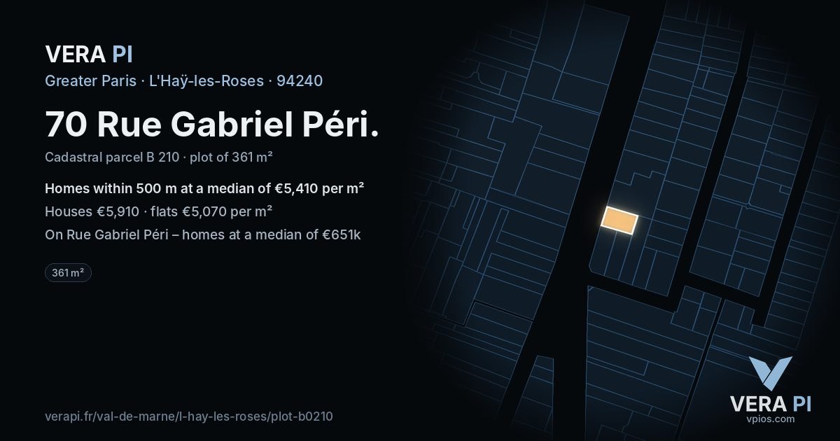 70 Rue Gabriel Péri, L'Haÿ-les-Roses at night – the plot lit, the parcels around coloured by the prices near them