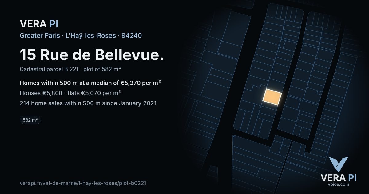 15 Rue de Bellevue, L'Haÿ-les-Roses at night – the plot lit, the parcels around coloured by the prices near them