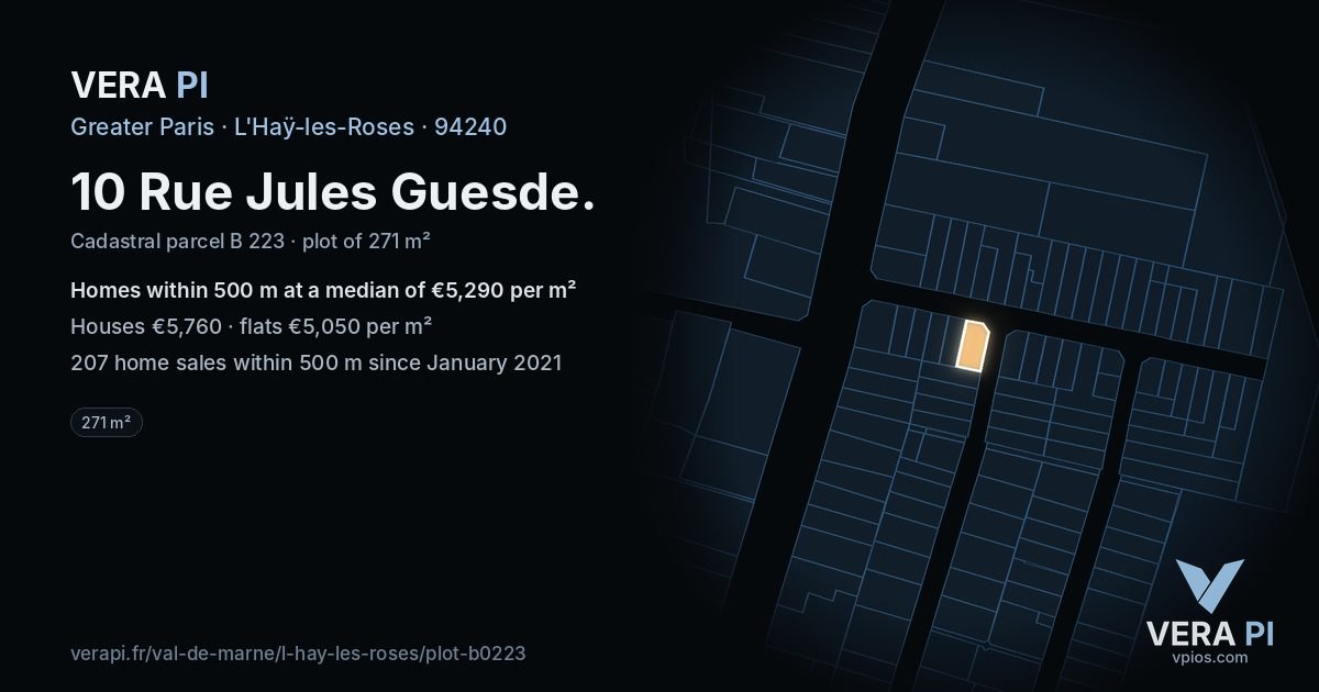 10 Rue Jules Guesde, L'Haÿ-les-Roses at night – the plot lit, the parcels around coloured by the prices near them