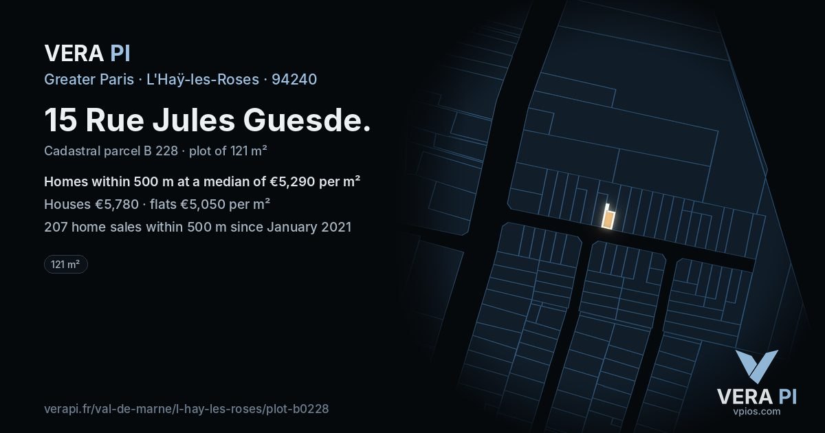 15 Rue Jules Guesde, L'Haÿ-les-Roses at night – the plot lit, the parcels around coloured by the prices near them