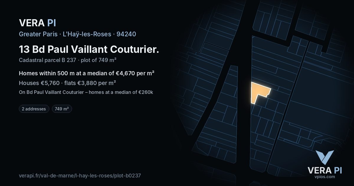 13 Bd Paul Vaillant Couturier, L'Haÿ-les-Roses at night – the plot lit, the parcels around coloured by the prices near them