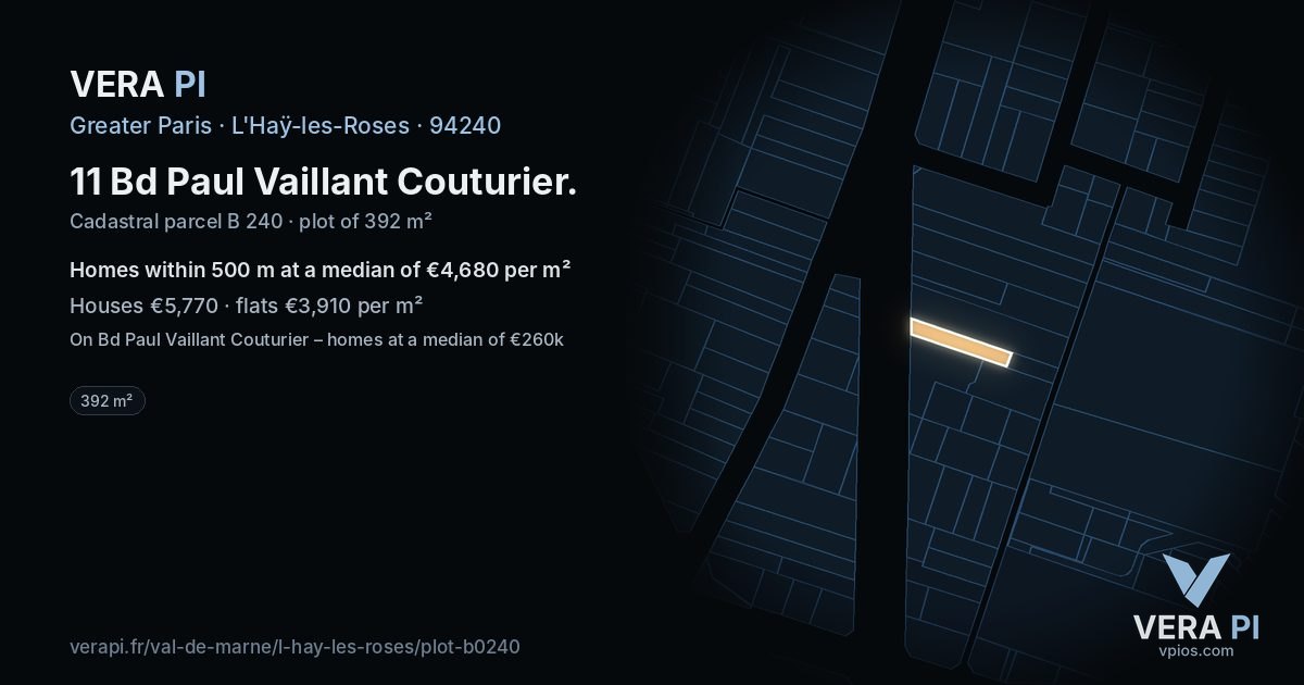 11 Bd Paul Vaillant Couturier, L'Haÿ-les-Roses at night – the plot lit, the parcels around coloured by the prices near them