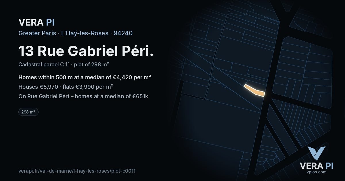 13 Rue Gabriel Péri, L'Haÿ-les-Roses at night – the plot lit, the parcels around coloured by the prices near them