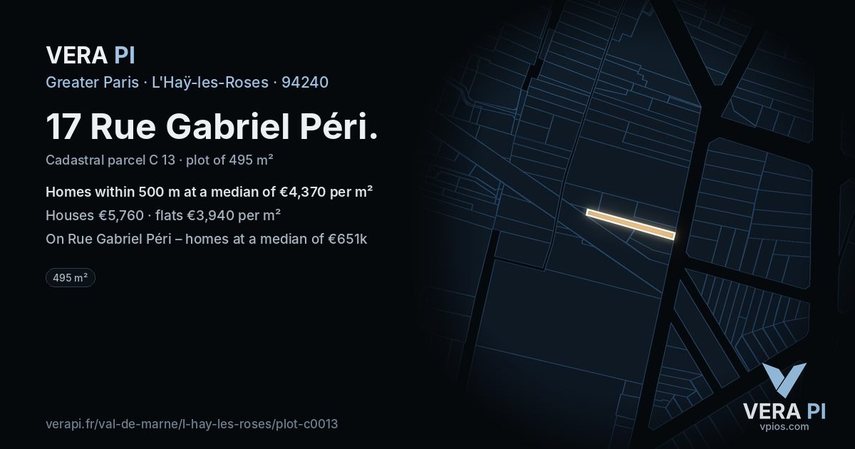 17 Rue Gabriel Péri, L'Haÿ-les-Roses at night – the plot lit, the parcels around coloured by the prices near them
