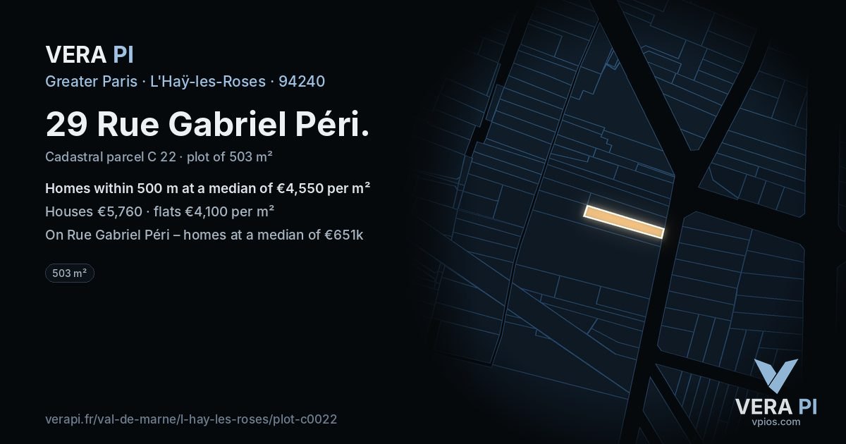 29 Rue Gabriel Péri, L'Haÿ-les-Roses at night – the plot lit, the parcels around coloured by the prices near them
