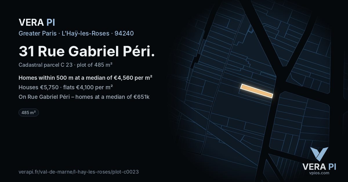 31 Rue Gabriel Péri, L'Haÿ-les-Roses at night – the plot lit, the parcels around coloured by the prices near them