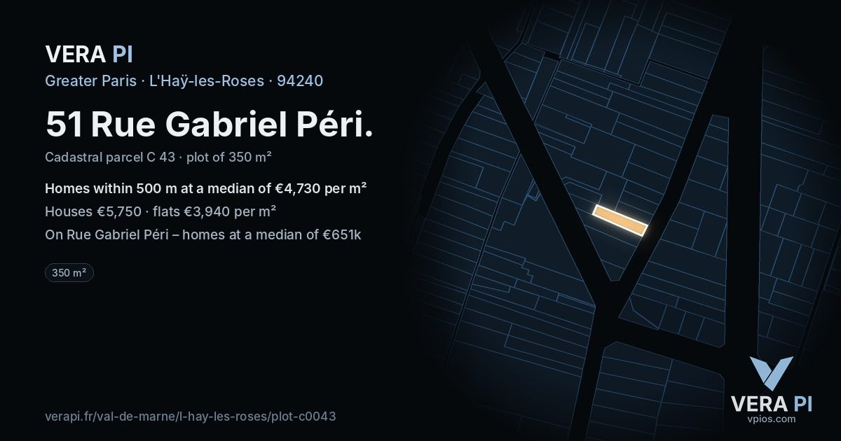 51 Rue Gabriel Péri, L'Haÿ-les-Roses at night – the plot lit, the parcels around coloured by the prices near them