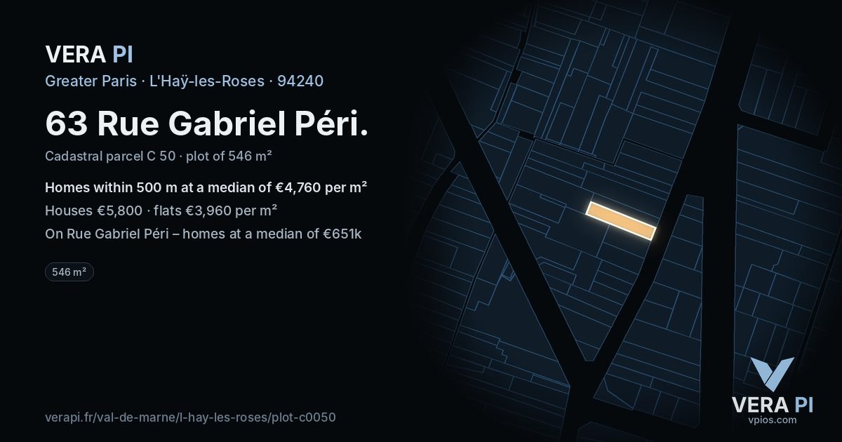63 Rue Gabriel Péri, L'Haÿ-les-Roses at night – the plot lit, the parcels around coloured by the prices near them