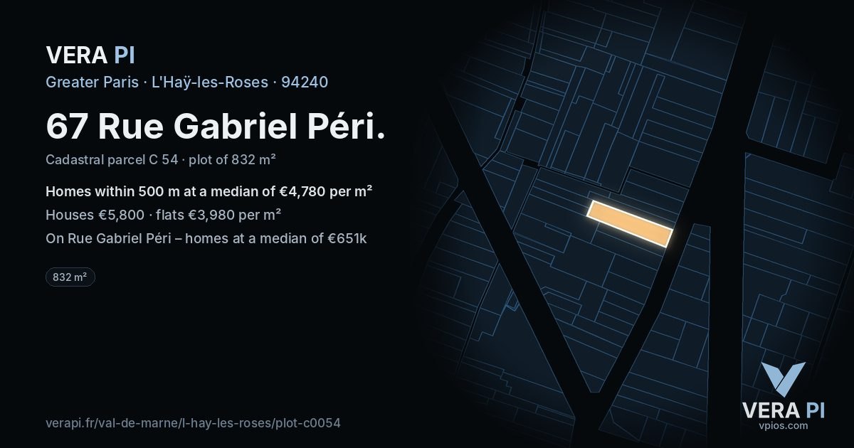 67 Rue Gabriel Péri, L'Haÿ-les-Roses at night – the plot lit, the parcels around coloured by the prices near them