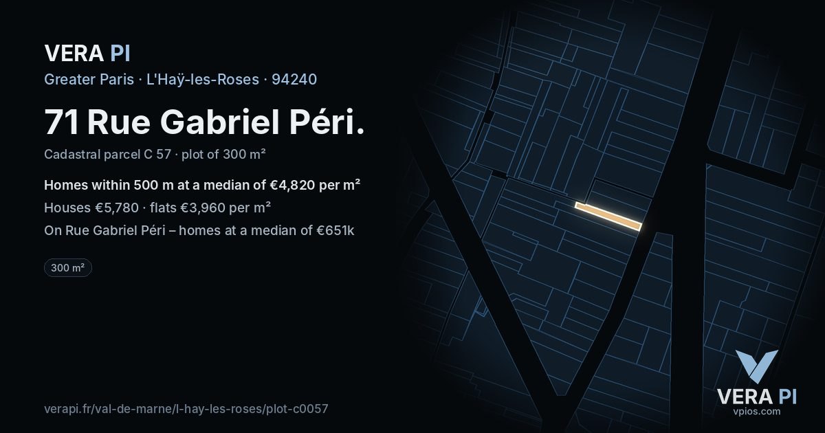 71 Rue Gabriel Péri, L'Haÿ-les-Roses at night – the plot lit, the parcels around coloured by the prices near them