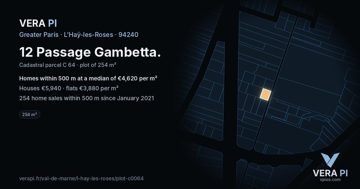 12 Passage Gambetta, L'Haÿ-les-Roses at night – the plot lit, the parcels around coloured by the prices near them