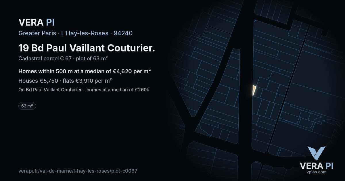 19 Bd Paul Vaillant Couturier, L'Haÿ-les-Roses at night – the plot lit, the parcels around coloured by the prices near them