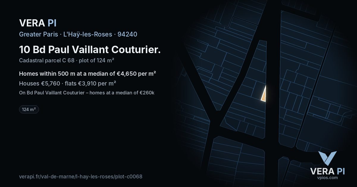 10 Bd Paul Vaillant Couturier, L'Haÿ-les-Roses at night – the plot lit, the parcels around coloured by the prices near them