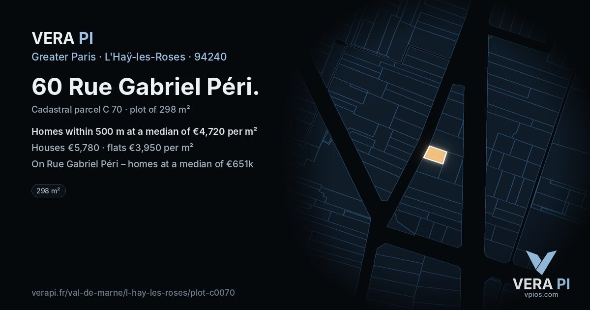 60 Rue Gabriel Péri, L'Haÿ-les-Roses at night – the plot lit, the parcels around coloured by the prices near them