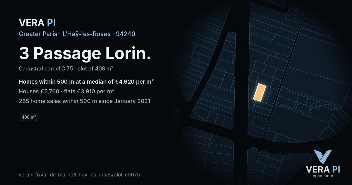 3 Passage Lorin, L'Haÿ-les-Roses at night – the plot lit, the parcels around coloured by the prices near them
