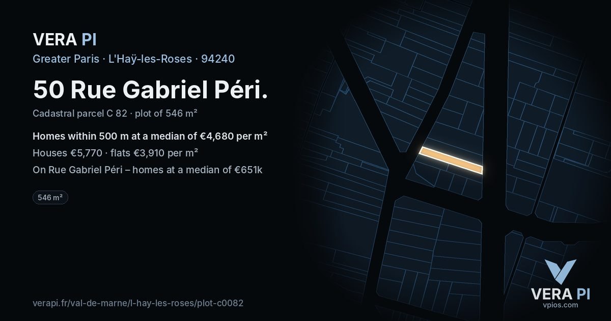 50 Rue Gabriel Péri, L'Haÿ-les-Roses at night – the plot lit, the parcels around coloured by the prices near them