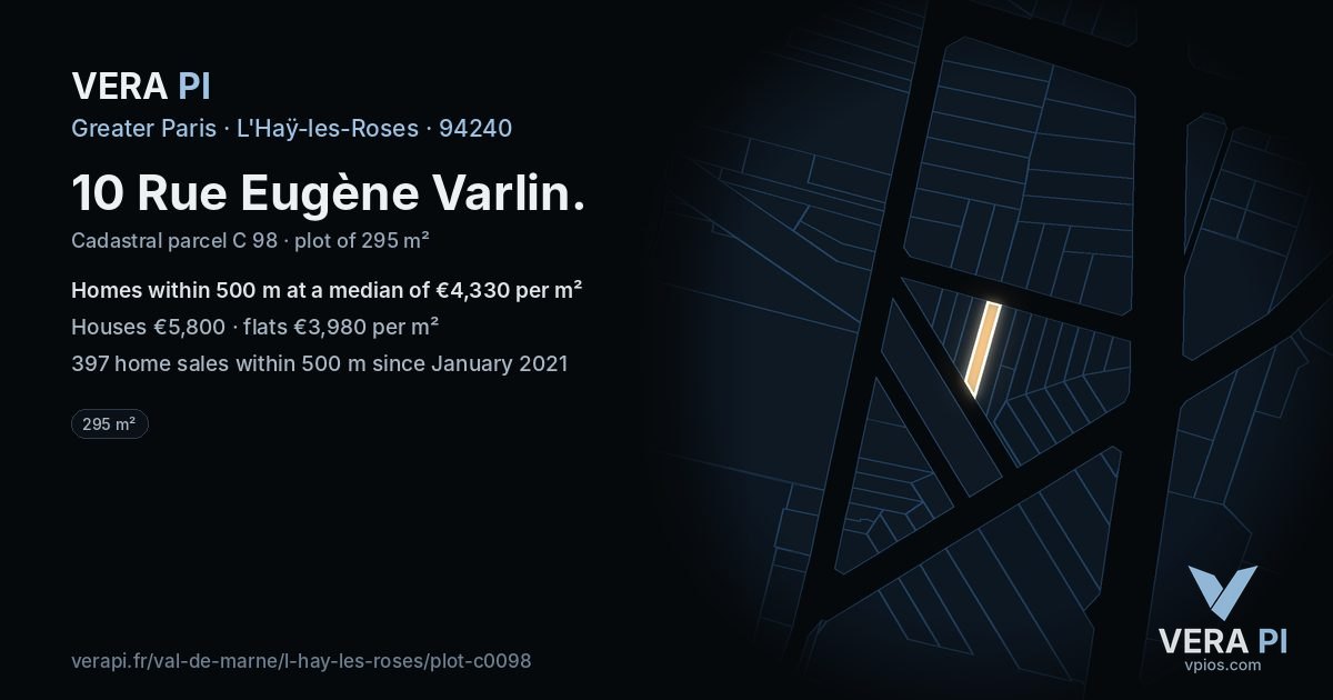 10 Rue Eugène Varlin, L'Haÿ-les-Roses at night – the plot lit, the parcels around coloured by the prices near them