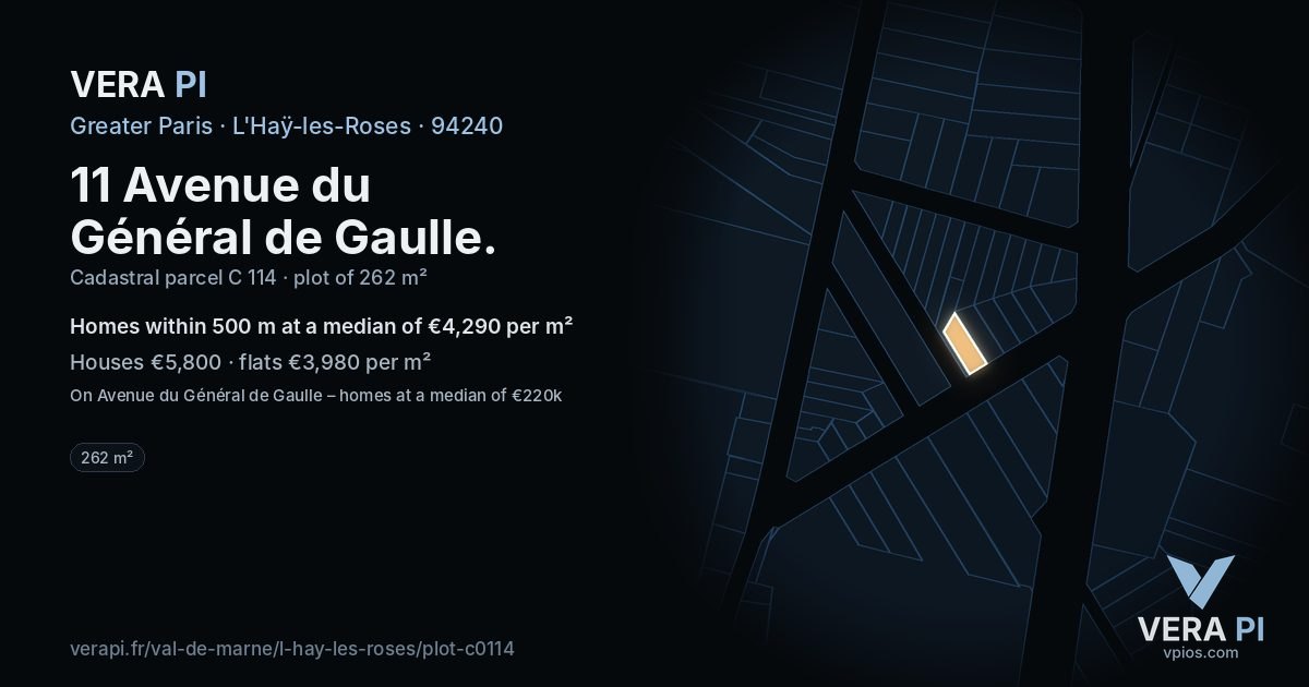 11 Avenue du Général de Gaulle, L'Haÿ-les-Roses at night – the plot lit, the parcels around coloured by the prices near them