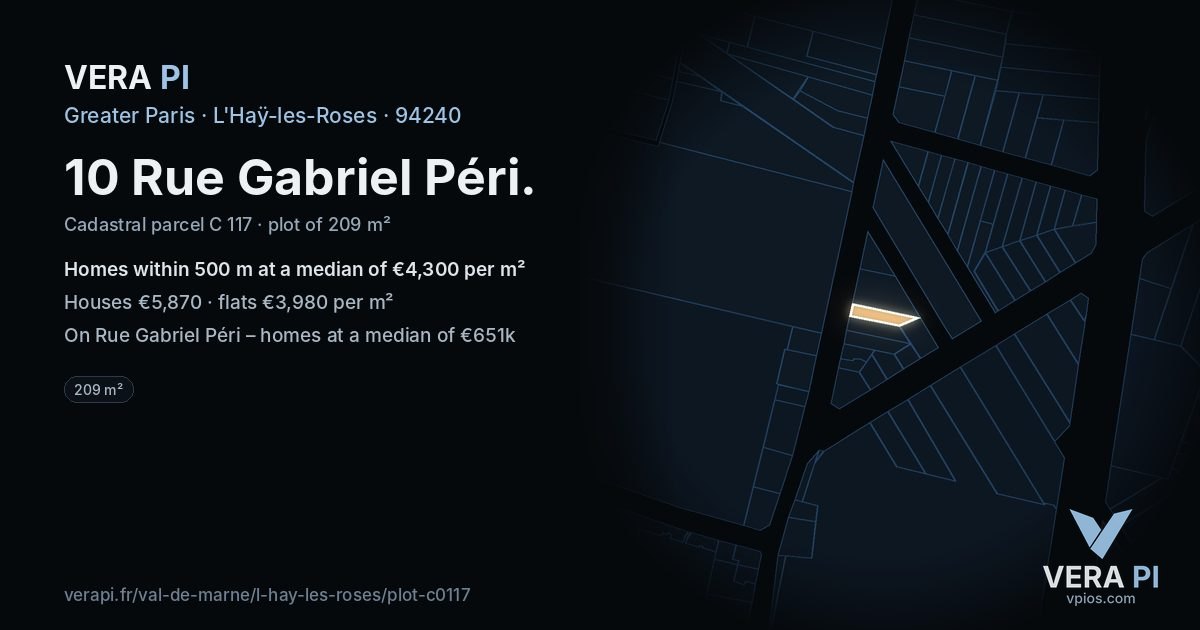 10 Rue Gabriel Péri, L'Haÿ-les-Roses at night – the plot lit, the parcels around coloured by the prices near them