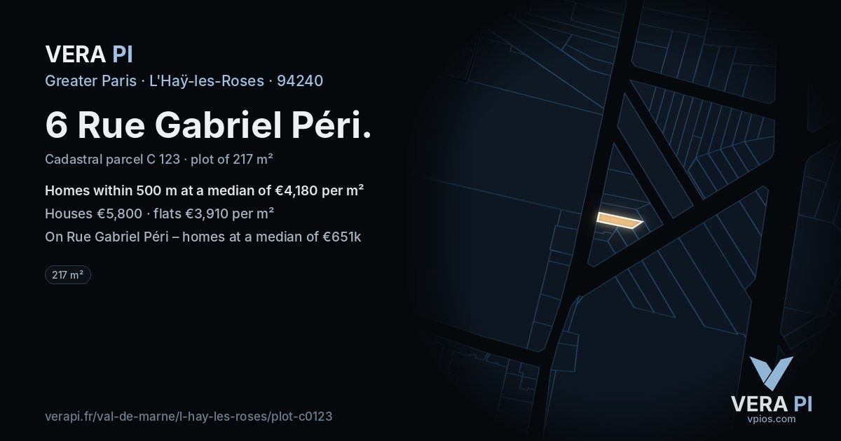 6 Rue Gabriel Péri, L'Haÿ-les-Roses at night – the plot lit, the parcels around coloured by the prices near them
