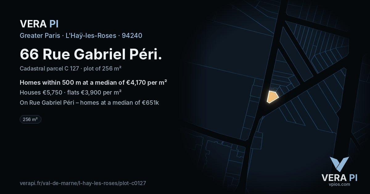 66 Rue Gabriel Péri, L'Haÿ-les-Roses at night – the plot lit, the parcels around coloured by the prices near them