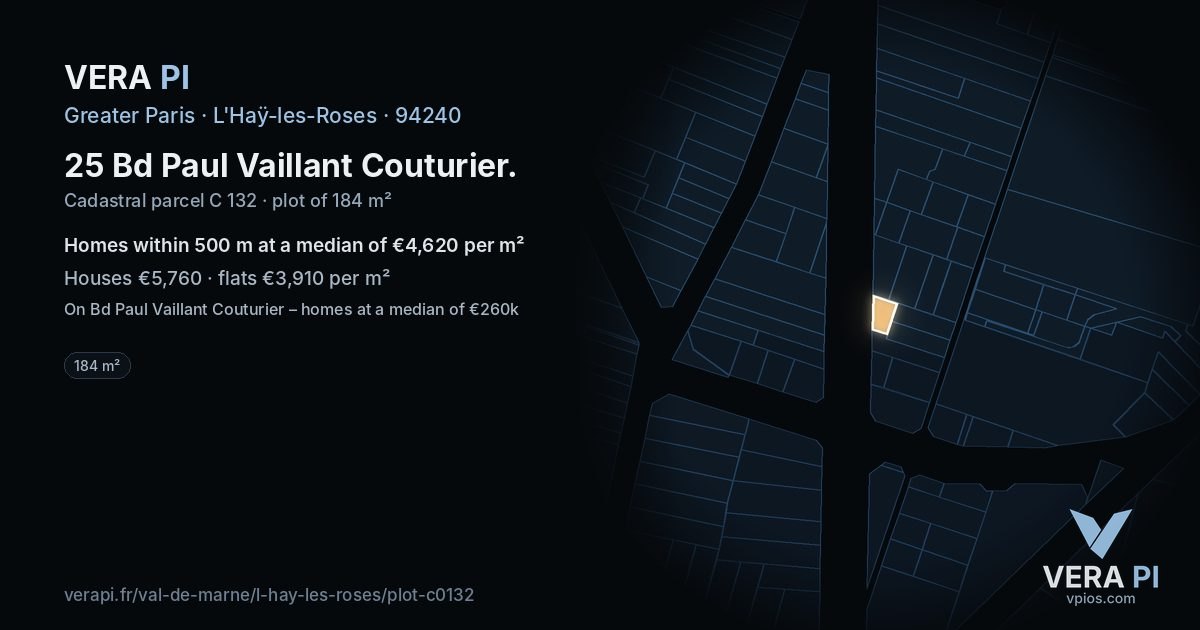 25 Bd Paul Vaillant Couturier, L'Haÿ-les-Roses at night – the plot lit, the parcels around coloured by the prices near them
