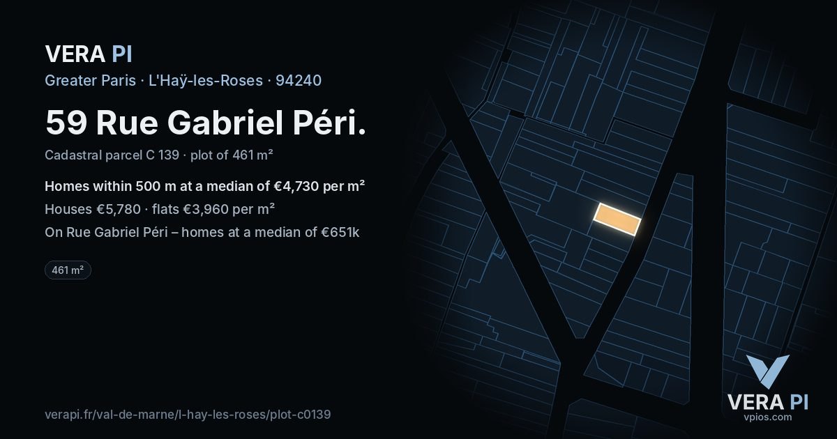 59 Rue Gabriel Péri, L'Haÿ-les-Roses at night – the plot lit, the parcels around coloured by the prices near them