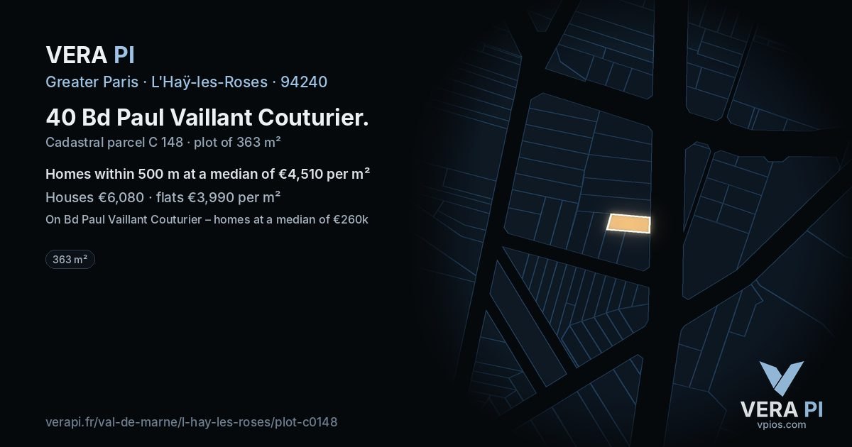40 Bd Paul Vaillant Couturier, L'Haÿ-les-Roses at night – the plot lit, the parcels around coloured by the prices near them