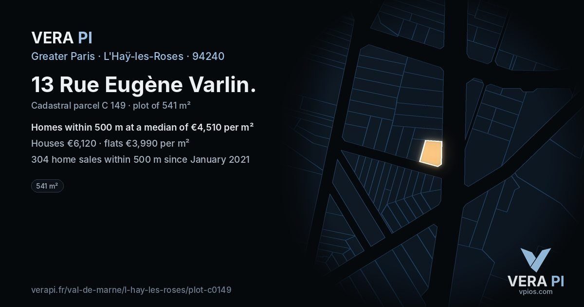 13 Rue Eugène Varlin, L'Haÿ-les-Roses at night – the plot lit, the parcels around coloured by the prices near them