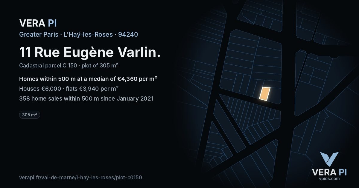 11 Rue Eugène Varlin, L'Haÿ-les-Roses at night – the plot lit, the parcels around coloured by the prices near them