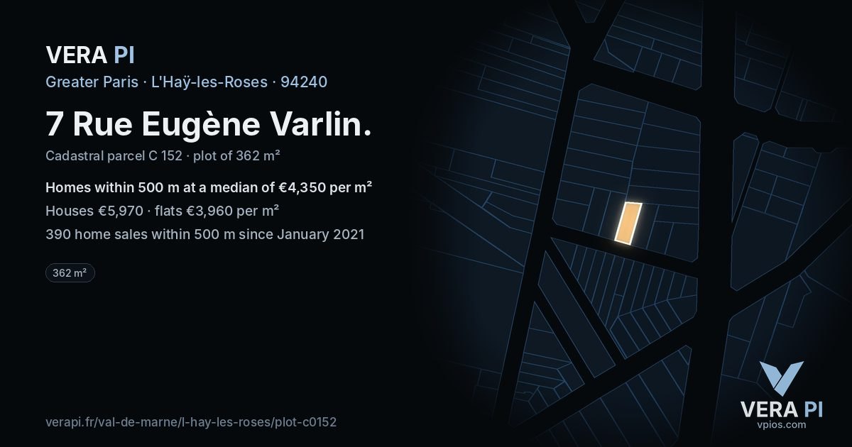 7 Rue Eugène Varlin, L'Haÿ-les-Roses at night – the plot lit, the parcels around coloured by the prices near them