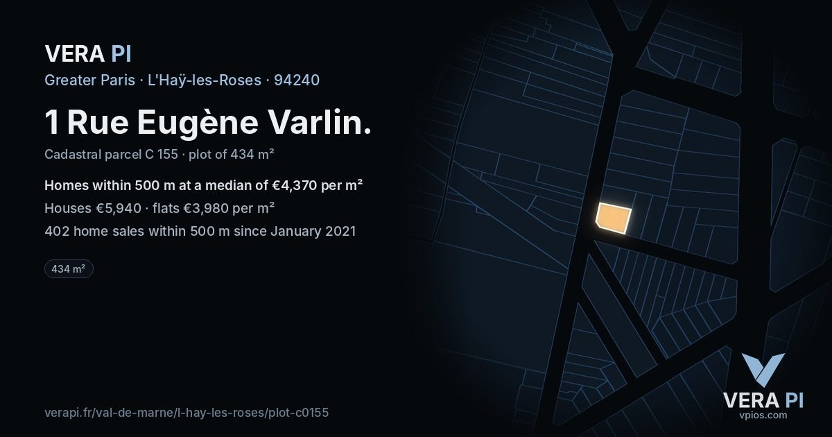 1 Rue Eugène Varlin, L'Haÿ-les-Roses at night – the plot lit, the parcels around coloured by the prices near them
