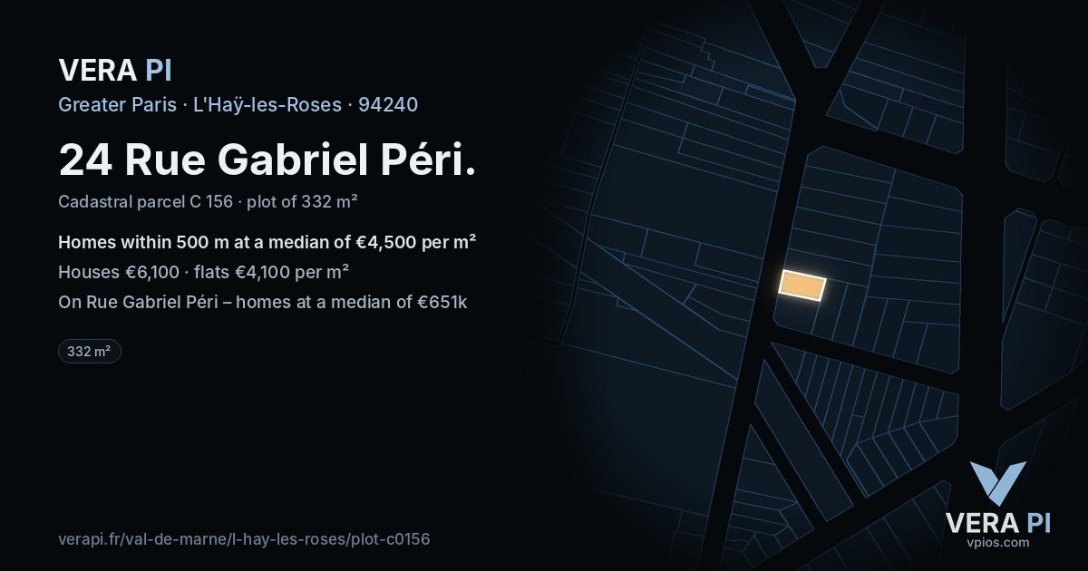 24 Rue Gabriel Péri, L'Haÿ-les-Roses at night – the plot lit, the parcels around coloured by the prices near them